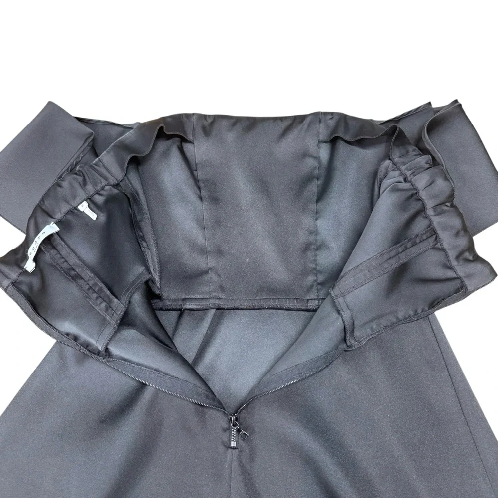 Sandro Black A-Line Cocktail Dress with Flutter Sleeves Mini Size 3 Black Satin - Picture 6 of 15